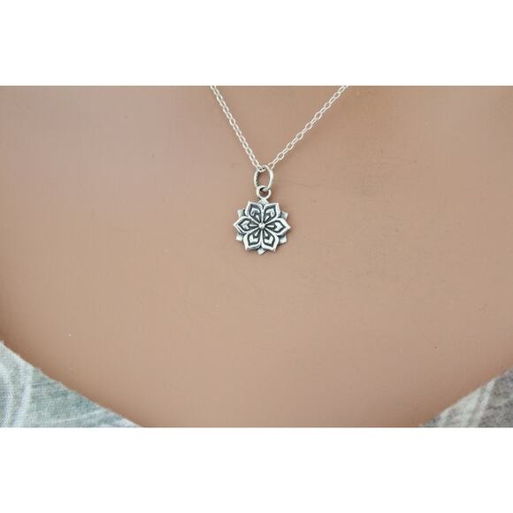 Sterling Silver Flower Charm Necklace, Silver Flower Charm Necklace - Picture 1 of 3